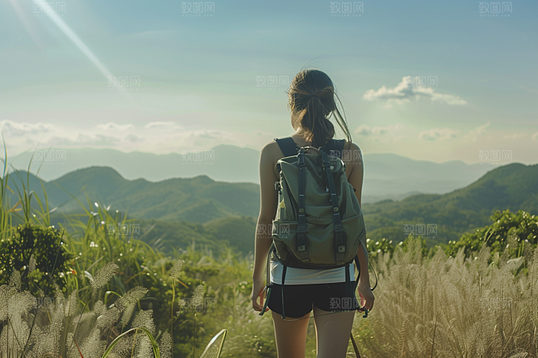 女生旅行背影风光旅游摄影图