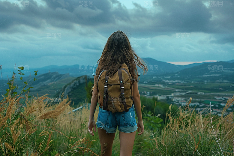女生旅行背影唯美人物摄影图