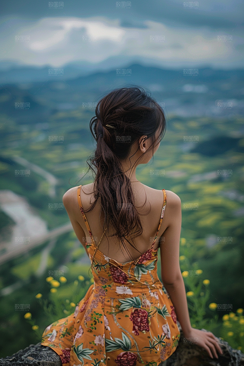 女生旅行背影辽阔徒步摄影图