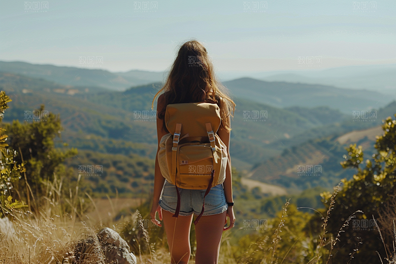 女生旅行背影人物高清摄影图
