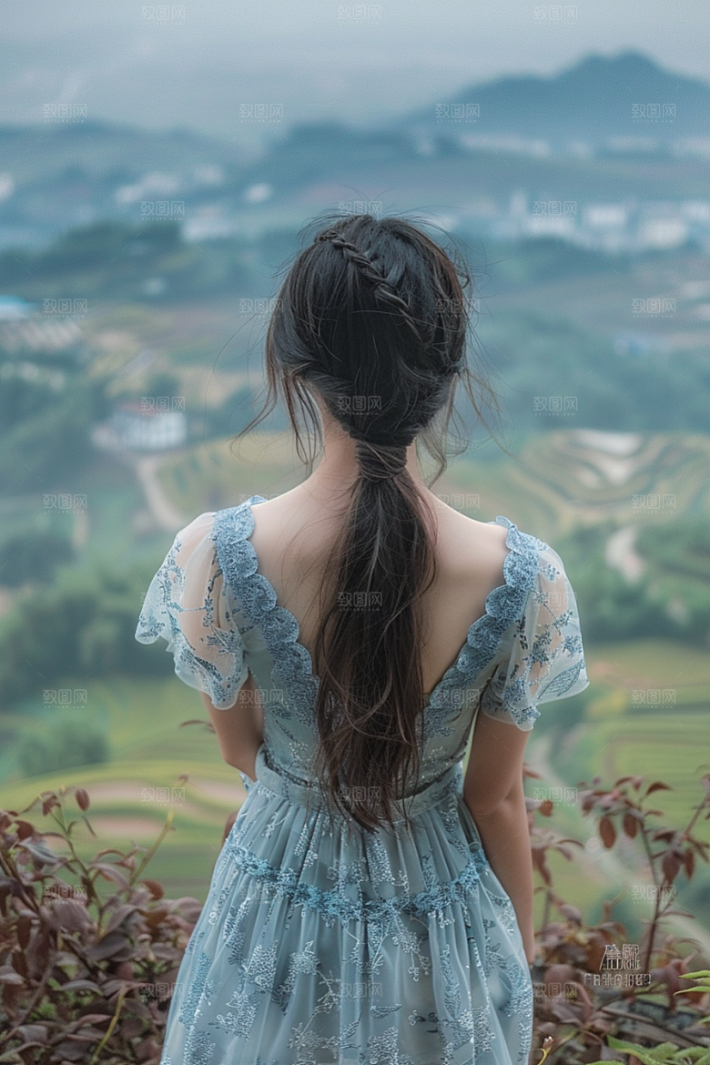 女生旅行背影高清自然摄影图