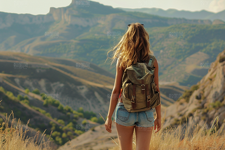 女生旅行背影风光自由行摄影图