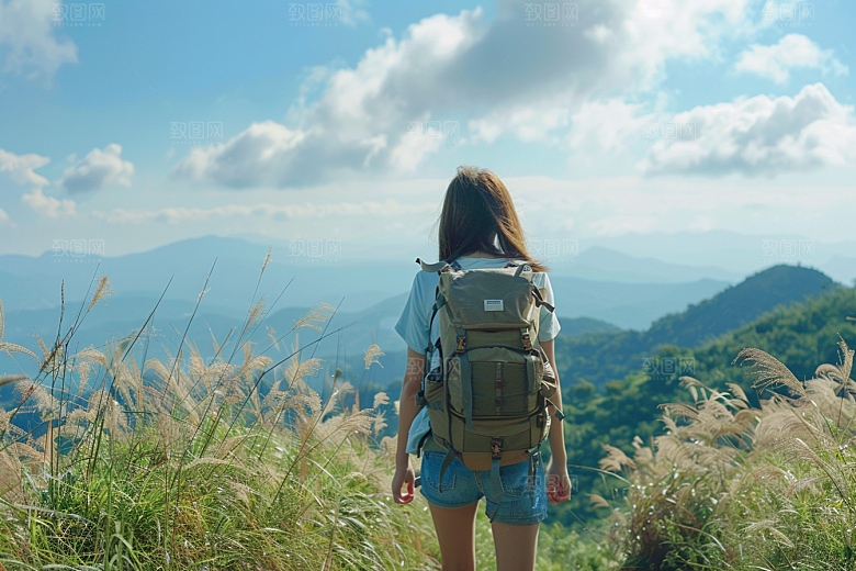 女生旅行背影风光自然摄影图