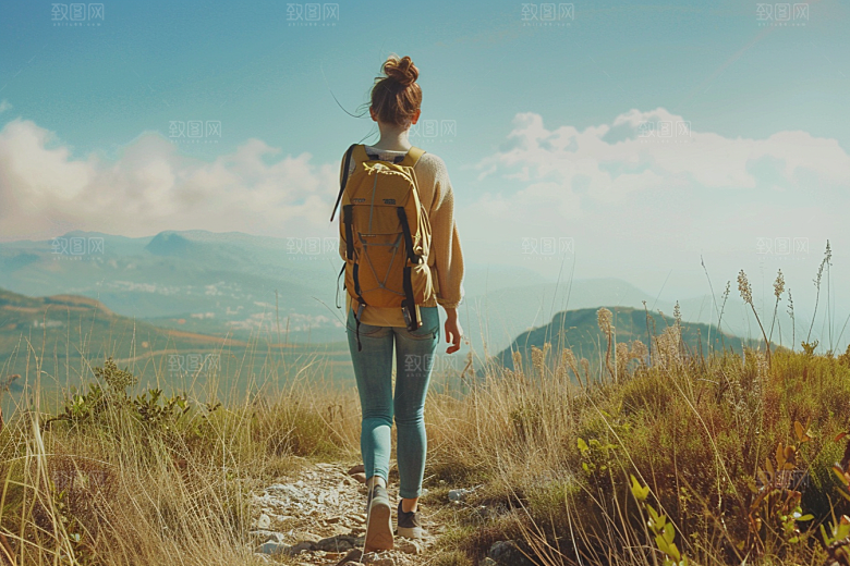 女生旅行背影旅游风光摄影图