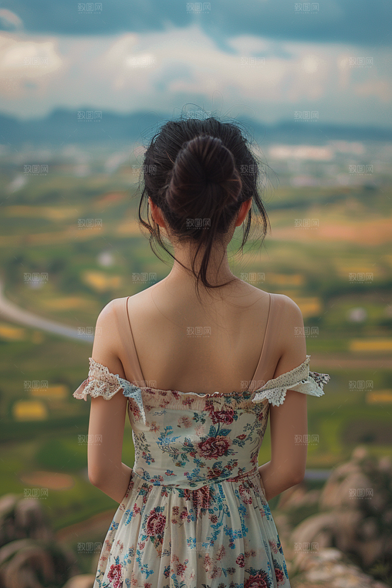 女生旅行背影徒步高清摄影图