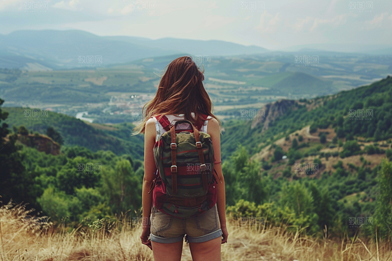 女生旅行背影旅游风光摄影图