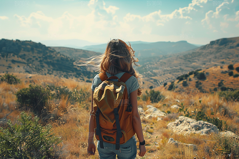 女生旅行背影人物旅游摄影图