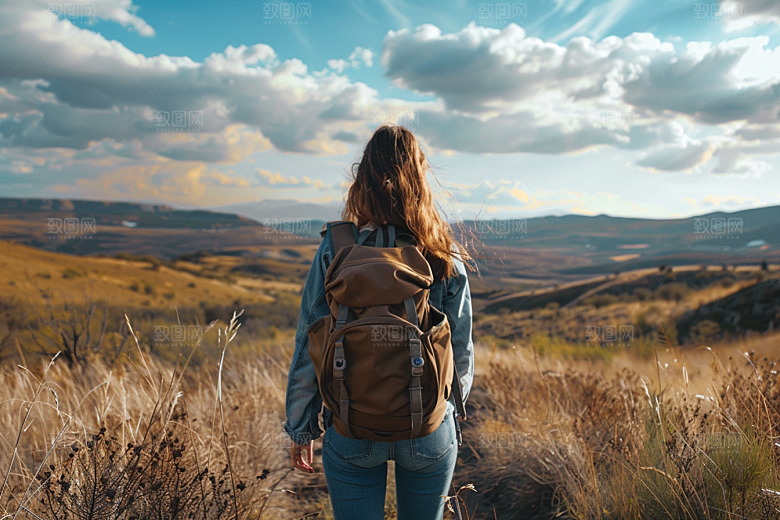女生旅行背影高清风光摄影图