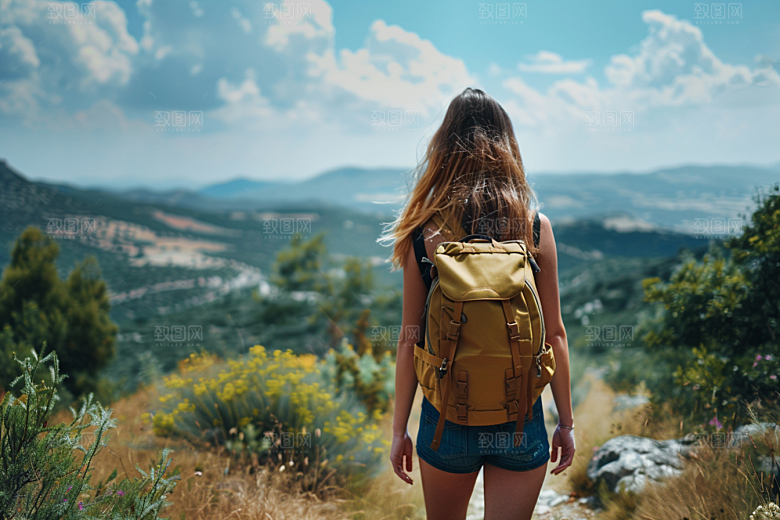 女生旅行背影自然旅游摄影图