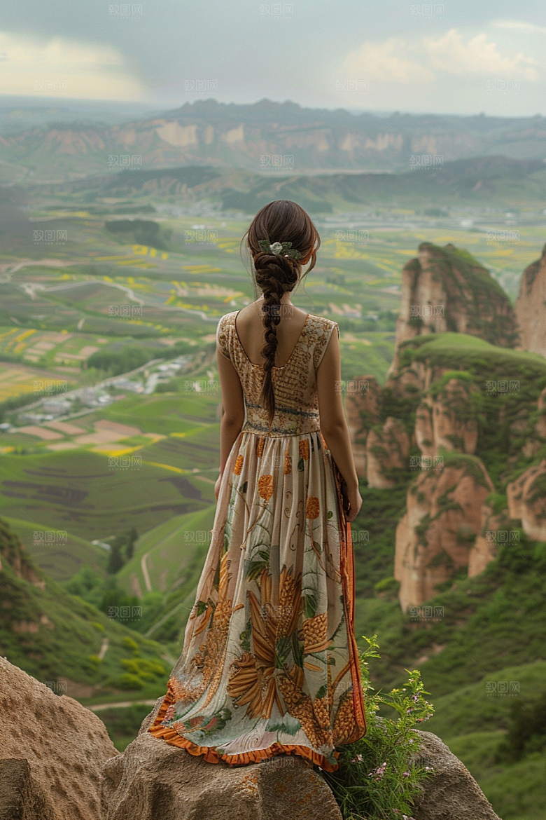女生旅行背影辽阔高清摄影图