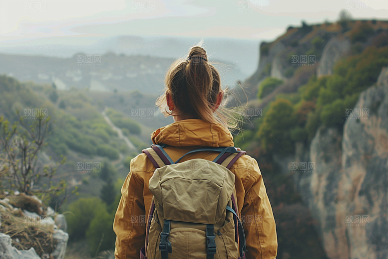 女生旅行背影人物唯美摄影图