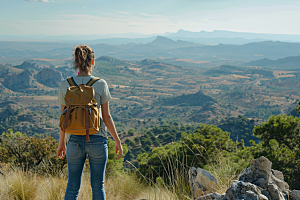 女生旅行背影旅游人物摄影图