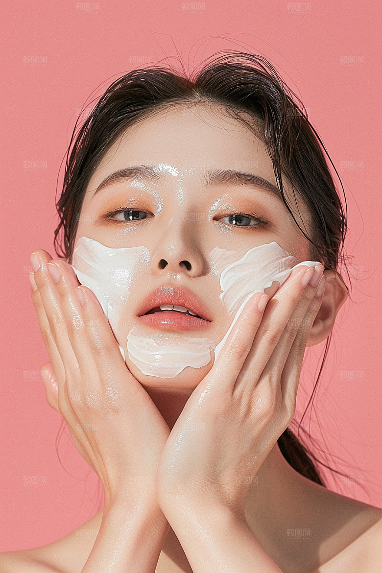 女性肖像护肤品清新广告摄影图