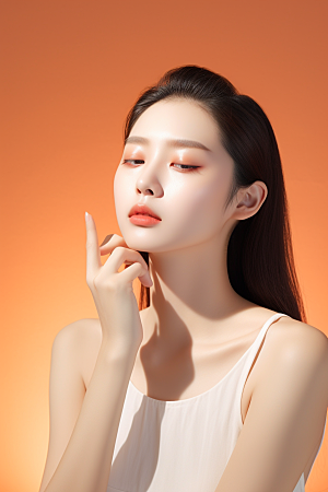 女性肖像淡妆护肤品广告摄影图