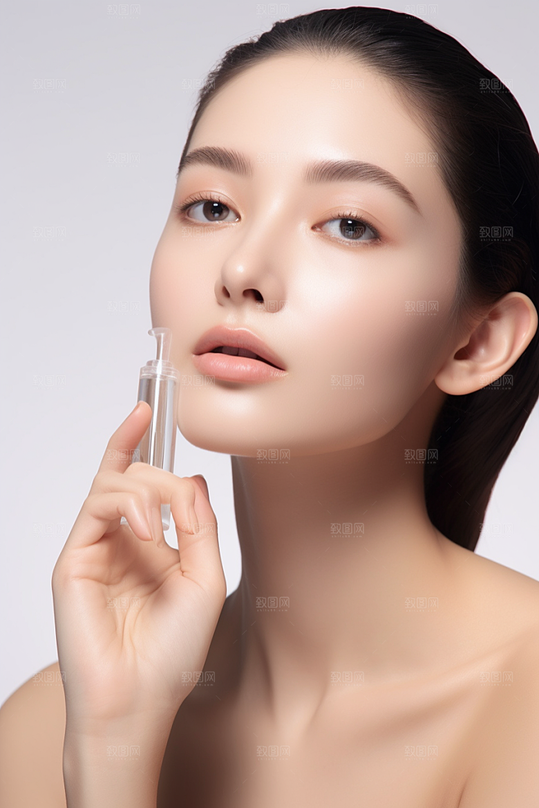 女性肖像淡妆护肤品广告摄影图