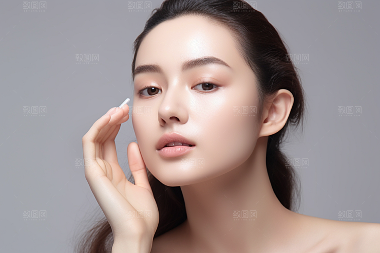 女性肖像简约护肤品广告摄影图