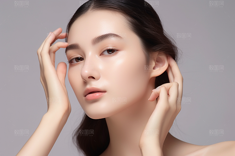 女性肖像清新护肤品广告摄影图