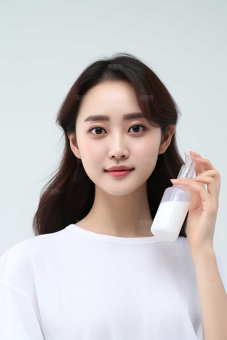 女性肖像淡妆护肤品广告摄影图