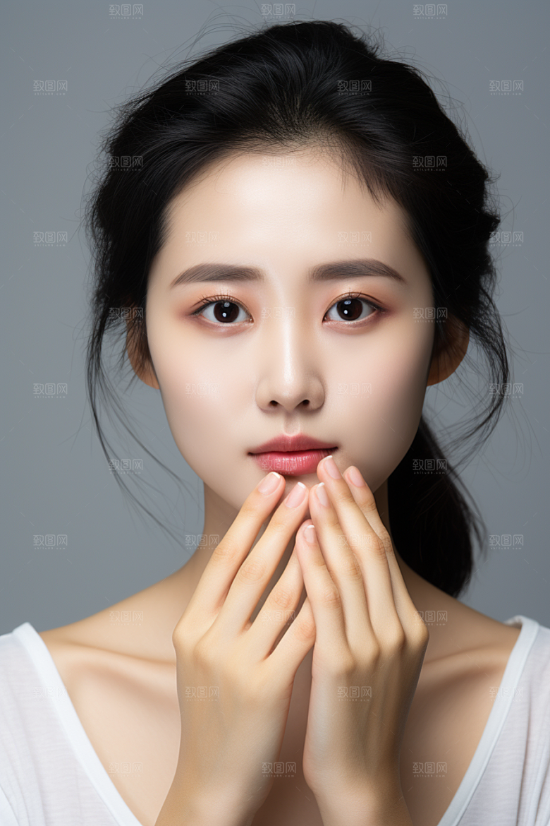 女性肖像简约护肤品广告摄影图
