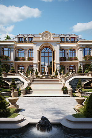 欧式别墅建筑模型效果图