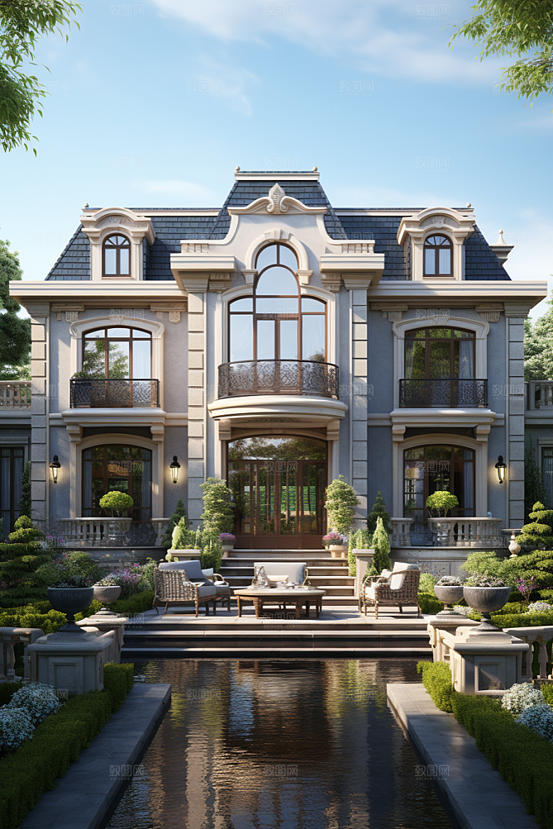 欧式别墅建筑住宅效果图