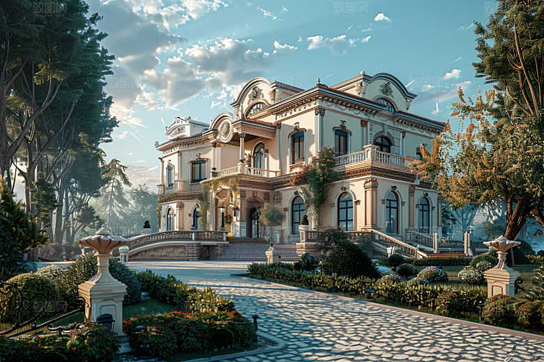 欧式别墅建筑住宅效果图