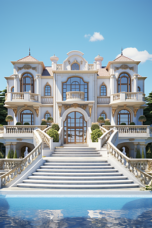 欧式别墅欧洲宫廷风格模型效果图