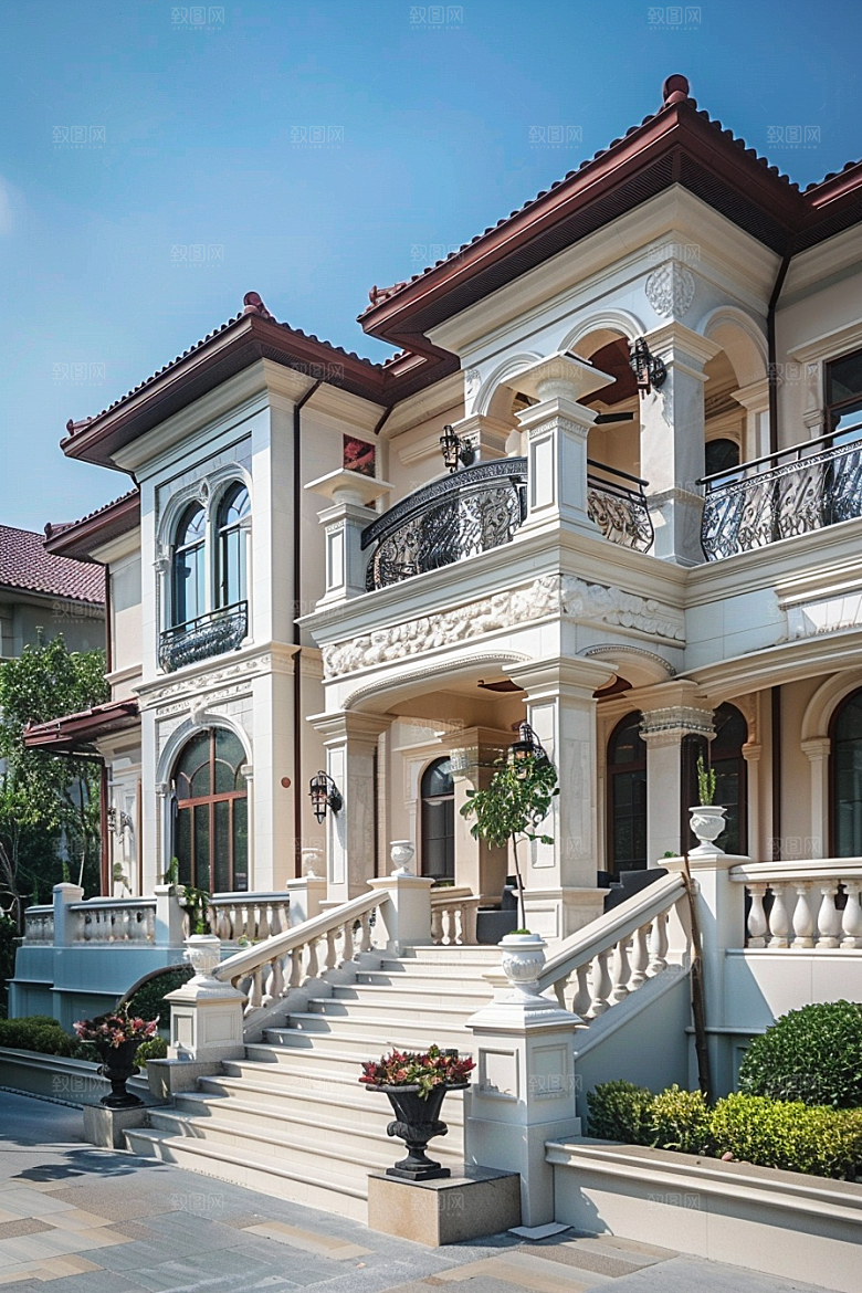 欧式别墅建筑住宅效果图