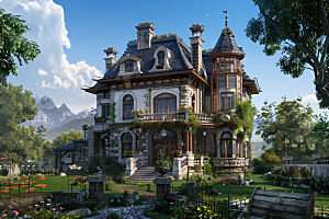 欧式别墅花园住宅效果图