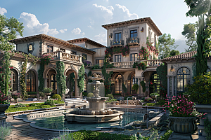 欧式别墅城堡模型效果图