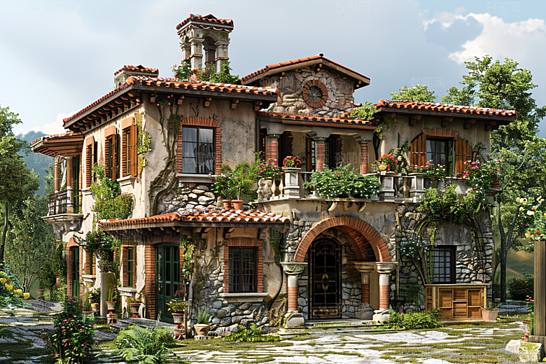 欧式别墅渲染住宅效果图