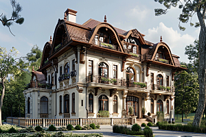 欧式别墅模型渲染效果图