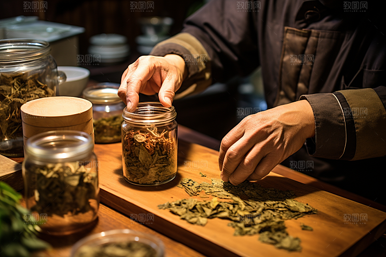 中医配药中国传统拿药摄影图