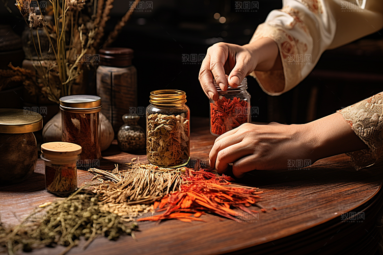 中医配药药房拿药摄影图