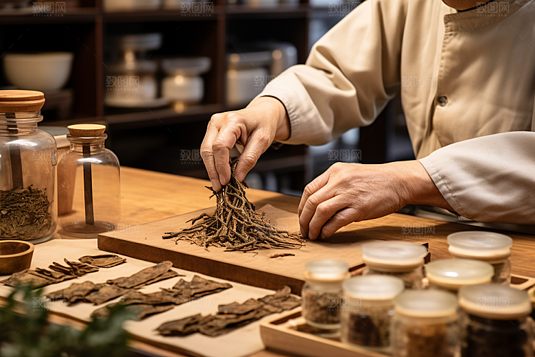 中医配药拿药药房摄影图