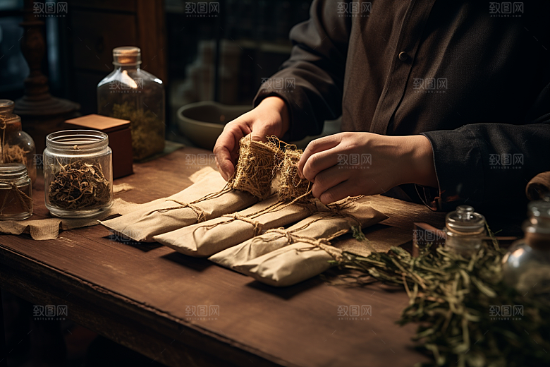 中医配药中草药中国传统摄影图