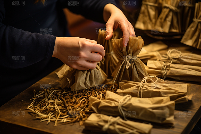 中医配药抓药中国传统摄影图