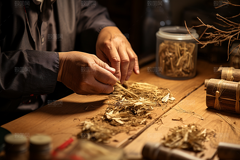 中医配药拿药中草药摄影图
