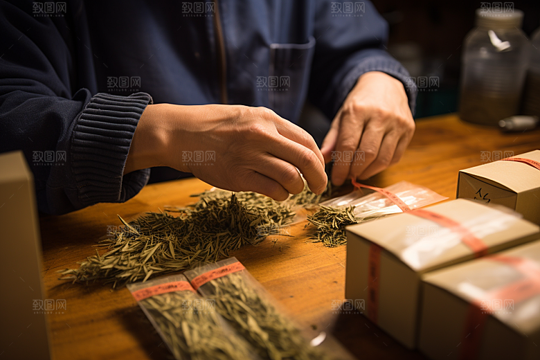 中医配药药房抓药摄影图