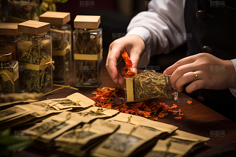 中医配药中草药高清摄影图