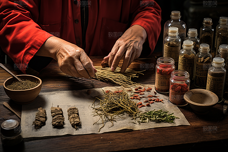 中医配药高清中草药摄影图