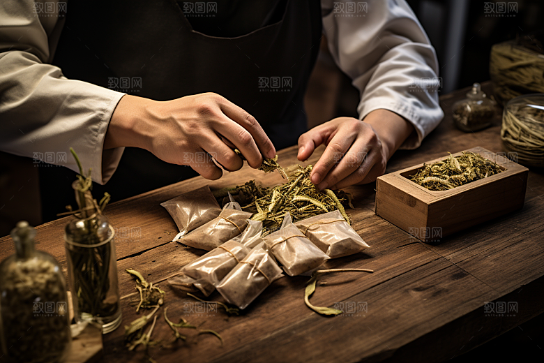 中医配药特写中国传统摄影图