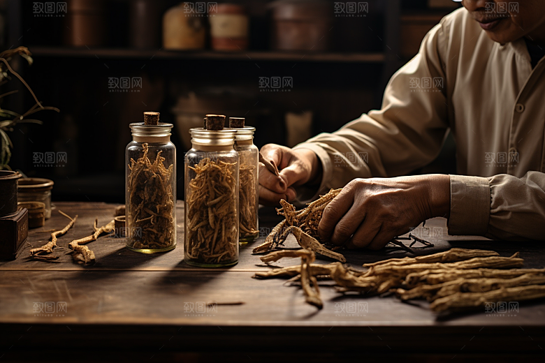 中医配药抓药药房摄影图