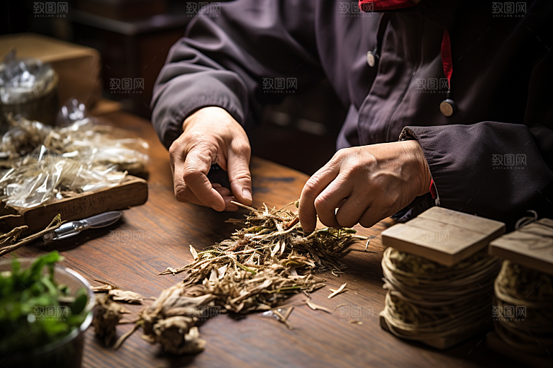中医配药中草药中国传统摄影图