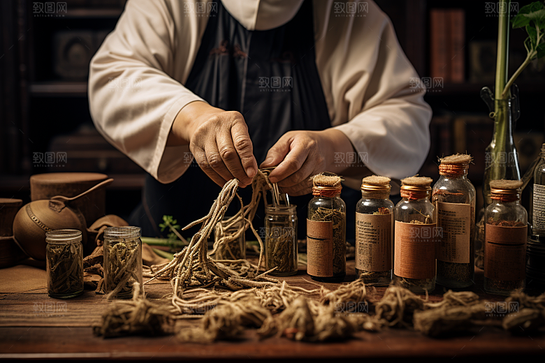 中医配药拿药中国传统摄影图