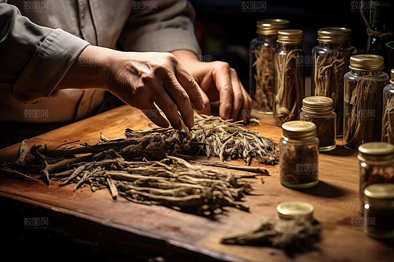 中医配药高清拿药摄影图