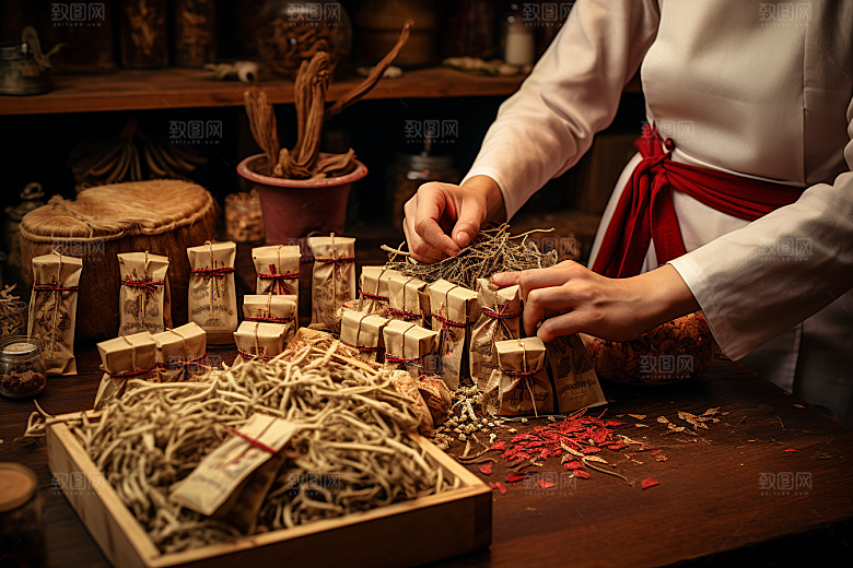 中医配药特写高清摄影图
