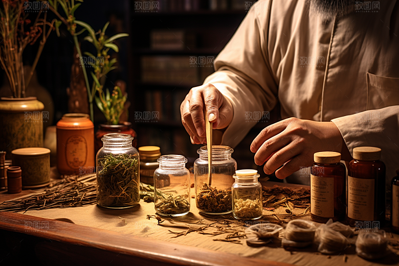 中医配药拿药高清摄影图