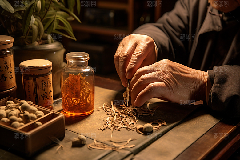 中医配药抓药高清摄影图