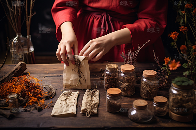 中医配药药房特写摄影图